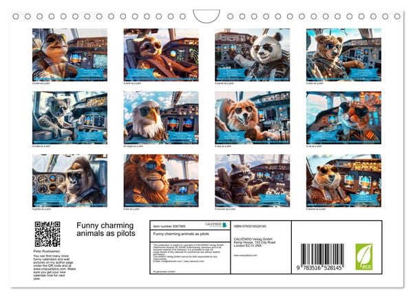 Produktbild: Funny charming animals as pilots (Wall Calendar 2026 DIN A4 landscape), CALVENDO 12 Month Wall Calendar