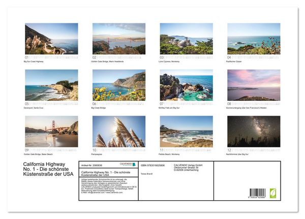 Produktbild: California Highway No. 1 - Die sch&ouml;nste K&uuml;stenstra&szlig;e der USA (Wandkalender 2026 DIN A2 quer), CALVENDO Monatskalender