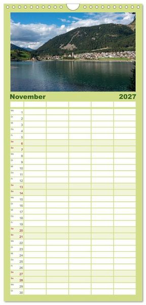 Produktbild: Familienplaner 2027 - Der Reschensee - ein Panormanen-Abenteuer mit 5 Spalten (Wandkalender, 21 x 45 cm) CALVENDO
