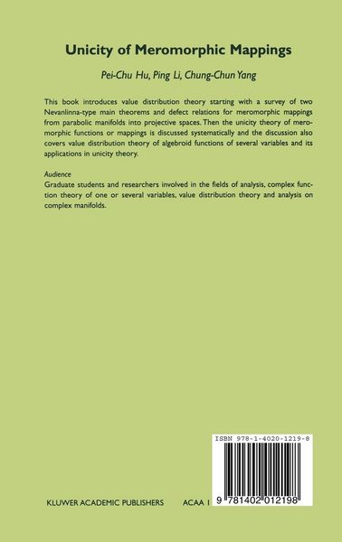 Produktbild: Unicity of Meromorphic Mappings