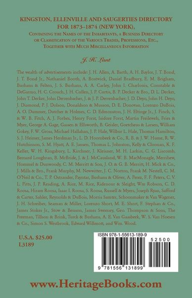 Produktbild: Kingston, Ellenville and Saugerties Directory for 1873-1874 (New York)