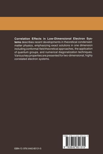 Produktbild: Correlation Effects in Low-Dimensional Electron Systems