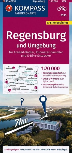 Produktbild: KOMPASS Fahrradkarte 3330 Regensburg und Umgebung 1:70.000