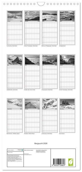 Produktbild: Familienplaner 2026 - Bergsucht 2026 mit 5 Spalten (Wandkalender, 21 x 45 cm) CALVENDO