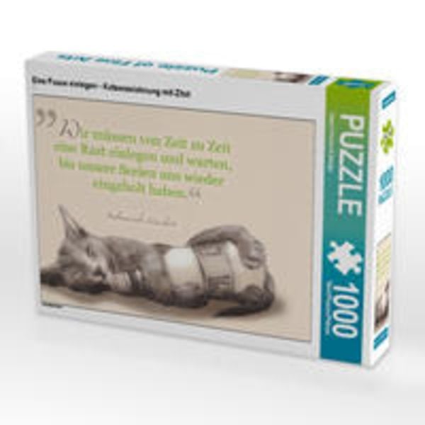 CALVENDO Puzzle Eine Pause einlegen - Katzenzeichnung mit Zitat 1000 Teile Lege-Größe 64 x 48 cm Foto-Puzzle Bild von Dany's Kunst & Design