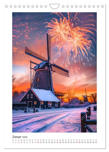 Produktbild: Windm&uuml;hlen - Zauberhaft mit einer KI in Szene gesetzt (Wandkalender 2026 DIN A4 hoch), CALVENDO Monatskalender