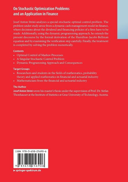 Produktbild: On Stochastic Optimization Problems and an Application in Finance