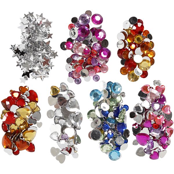 Produktbild: Creativ Company Mix aus Strasssteinen, Taler, Sterne, Herzen, D 6+7+9+10+11+12+14+16 mm, Blau, Pink, Silber, 300 Stk