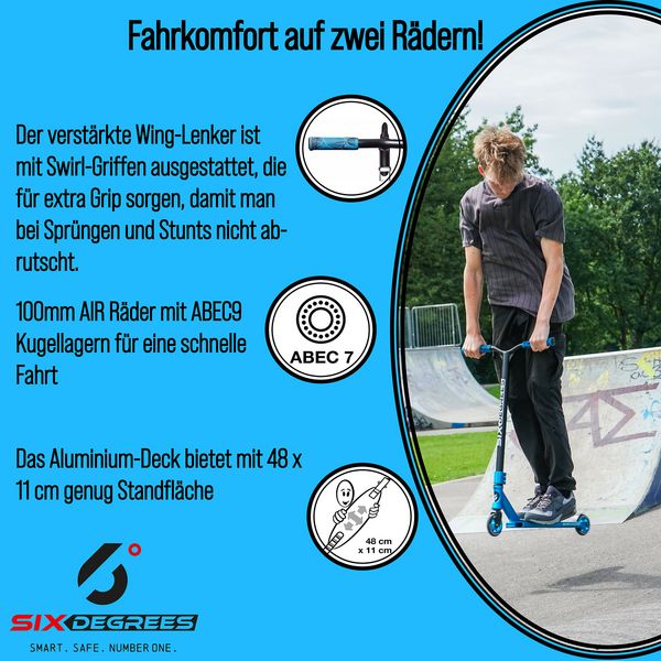 Produktbild: SIX DEGREES Stuntscooter 100 mm blau