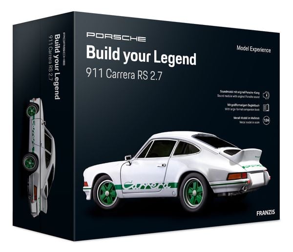 FRANZIS 67217 - Porsche 911 Carrera RS 2.7 Build Your Legend | Metall-Modellbausatz im Maßstab 1:24, inkl. Soundmodul un