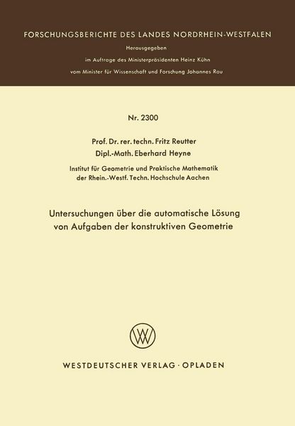 Produktbild: Untersuchungen &uuml;ber die automatische L&ouml;sung von Aufgaben der konstruktiven Geometrie