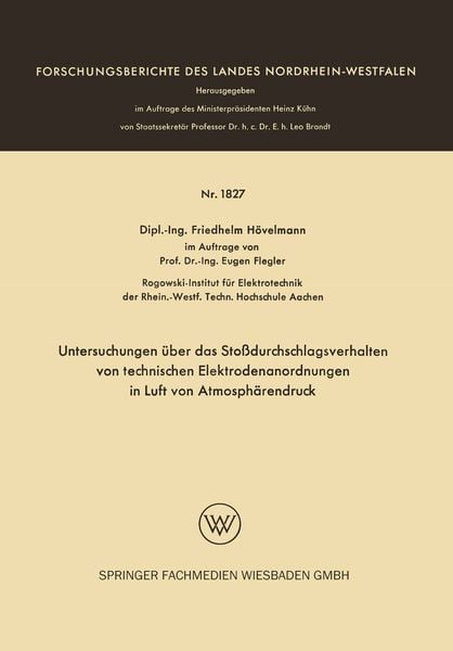 Produktbild: Untersuchungen &uuml;ber das Sto&szlig;durchschlagsverhalten von technischen Elektrodenanordnungen in Luft von Atmosph&auml;rendruck