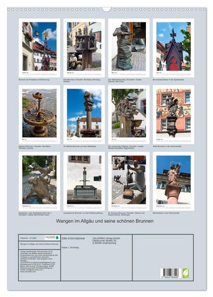 Produktbild: Wangen im Allg&auml;u und seine sch&ouml;nen Brunnen (Wandkalender 2026 DIN A2 hoch), CALVENDO Monatskalender