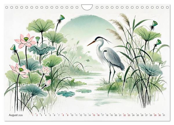 Produktbild: Federleicht - Vogelwelt im Stile asiatischer Tuschmalerei (Wandkalender 2026 DIN A4 quer), CALVENDO Monatskalender