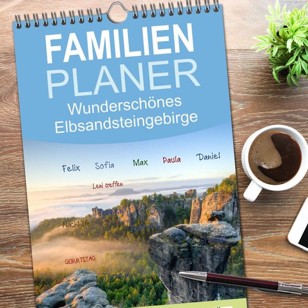Produktbild: Familienplaner 2026 - Wundersch&ouml;nes Elbsandsteingebirge mit 5 Spalten (Wandkalender, 21 x 45 cm) CALVENDO
