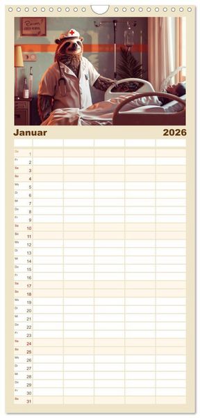 Produktbild: Familienplaner 2026 - Tierisch lustige Krankenpfleger mit 5 Spalten (Wandkalender, 21 x 45 cm) CALVENDO