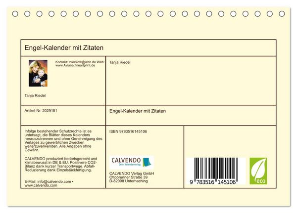 Produktbild: Engel-Kalender mit Zitaten (Tischkalender 2026 DIN A5 quer), CALVENDO Monatskalender