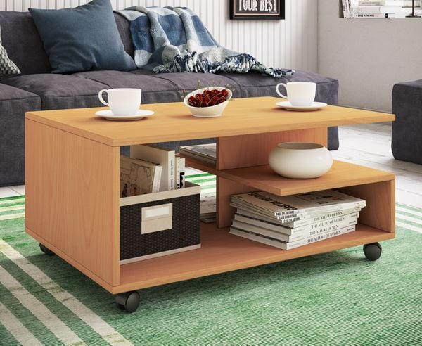 Produktbild: Holz Sofatisch Couchtisch Rollen rollbar Stango L
