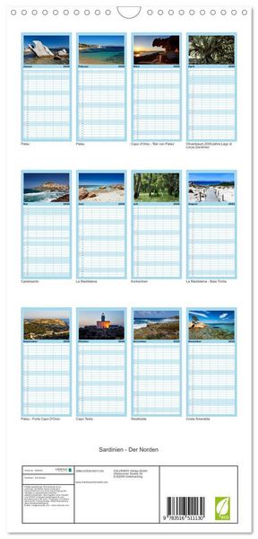 Produktbild: Familienplaner 2026 - Sardinien - Der Norden mit 5 Spalten (Wandkalender, 21 x 45 cm) CALVENDO