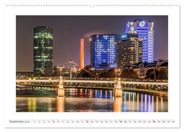 Produktbild: Frankfurt. Die Skyline bei Nacht (hochwertiger Premium Wandkalender 2026 DIN A2 quer), Kunstdruck in Hochglanz