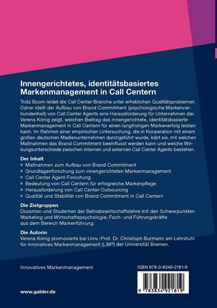 Produktbild: Innengerichtetes, identitätsbasiertes Markenmanagement in Call Centern