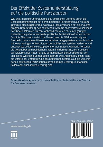 Produktbild: Der Effekt der Systemunterst&uuml;tzung auf die politische Partizipation