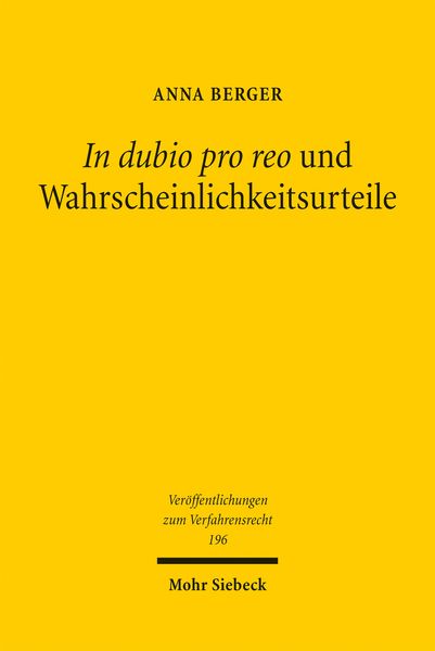 Produktbild: Berger, A: In dubio pro reo und Wahrscheinlichkeitsurteile