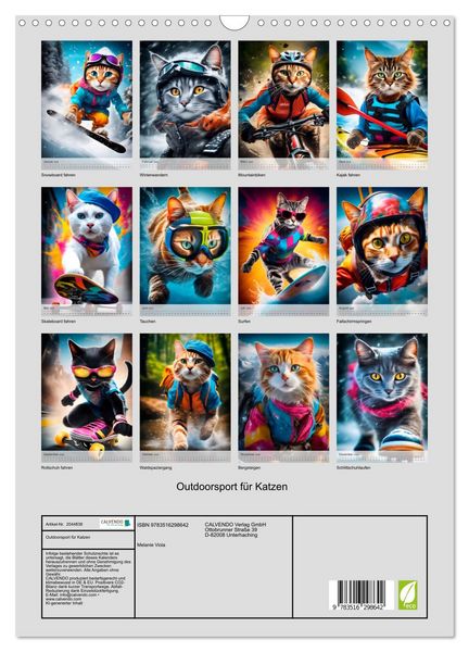 Produktbild: Outdoorsport f&uuml;r Katzen (Wandkalender 2026 DIN A3 hoch), CALVENDO Monatskalender