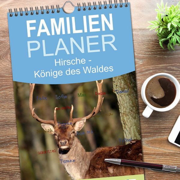Produktbild: Familienplaner 2026 - Hirsche - K&ouml;nige des Waldes mit 5 Spalten (Wandkalender, 21 x 45 cm) CALVENDO