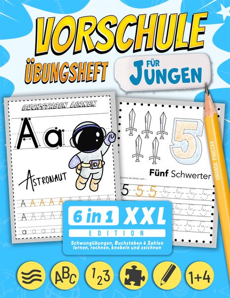 Produktbild: Vorschule &Uuml;bungsheft f&uuml;r Jungen - 6 in 1 XXL Edition