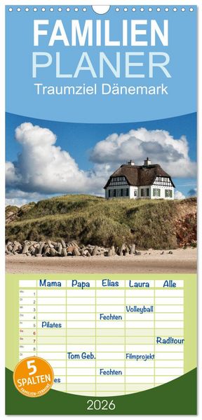 Familienplaner 2026 - Traumziel Dänemark mit 5 Spalten (Wandkalender, 21 x 45 cm) CALVENDO