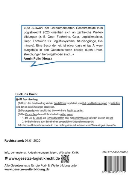 Produktbild: Logistikrecht 2020