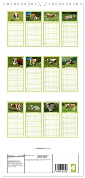Produktbild: Familienplaner 2026 - Die Welt der K&uuml;he mit 5 Spalten (Wandkalender, 21 x 45 cm) CALVENDO