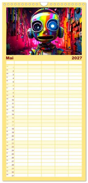 Produktbild: Familienplaner 2027 - Die Welt der kleinen Robots mit 5 Spalten (Wandkalender, 21 x 45 cm) CALVENDO