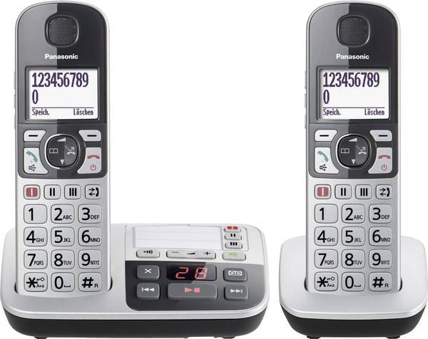 Panasonic KX-TGE522GS Schnurloses Seniorentelefon Anrufbeantworter Beleuchtetes Display Silber-Schwarz