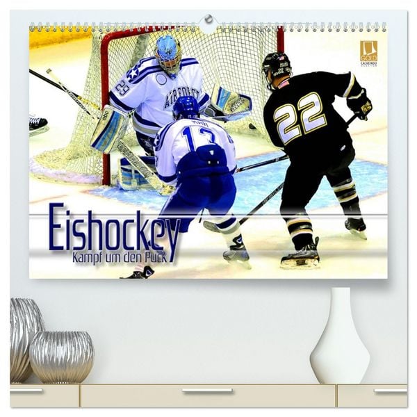 Eishockey - Kampf um den Puck (hochwertiger Premium Wandkalender 2026 DIN A2 quer), Kunstdruck in Hochglanz