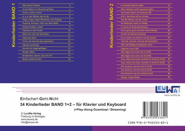 Einfacher!-Geht-Nicht: 34 Kinderlieder BAND 1+2 für Klavier und Keyboard (+Play-Along-Streaming)