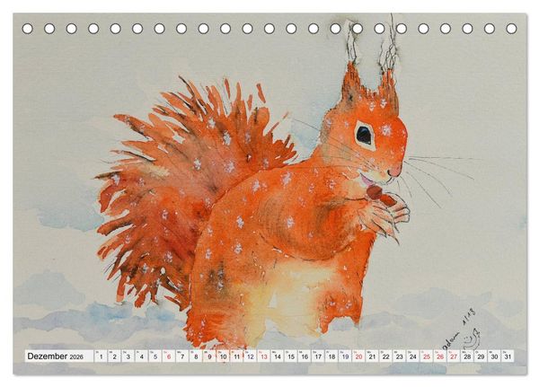 Produktbild: Eichh&ouml;rnchen in Aquarell (Tischkalender 2026 DIN A5 quer), CALVENDO Monatskalender