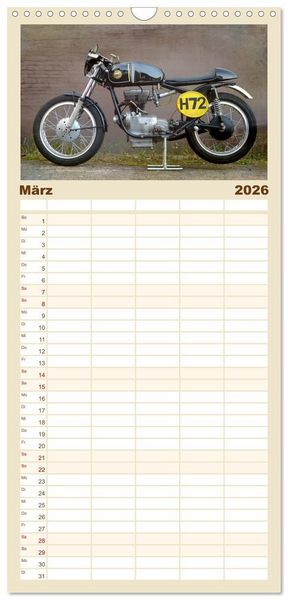 Produktbild: Familienplaner 2026 - Motorrad Oldtimer mit 5 Spalten (Wandkalender, 21 x 45 cm) CALVENDO