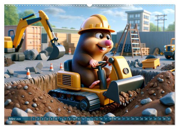 Produktbild: Tierische Helden am Bau: Ein Jahr voller Abenteuer (hochwertiger Premium Wandkalender 2026 DIN A2 quer), Kunstdruck in Hochglanz