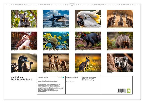 Produktbild: Australiens faszinierende Fauna (Wandkalender 2026 DIN A2 quer), CALVENDO Monatskalender