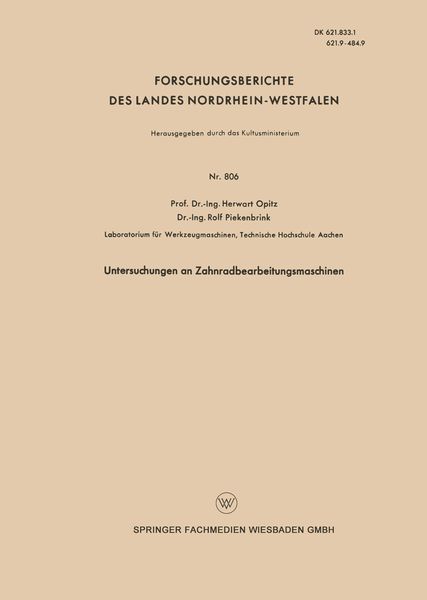 Produktbild: Untersuchungen an Zahnradbearbeitungsmaschinen