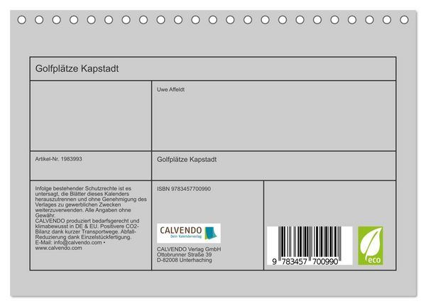 Produktbild: Golfpl&auml;tze Kapstadt (Tischkalender 2026 DIN A5 quer), CALVENDO Monatskalender