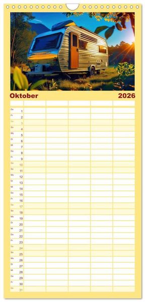 Produktbild: Familienplaner 2026 - Vanlife - Caravan Abenteuer mit 5 Spalten (Wandkalender, 21 x 45 cm) CALVENDO