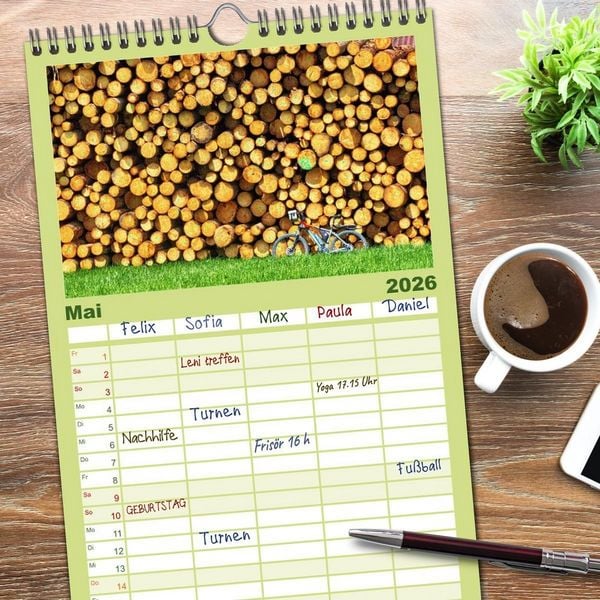 Produktbild: Familienplaner 2026 - Fahr mal wieder Fahrrad mit 5 Spalten (Wandkalender, 21 x 45 cm) CALVENDO