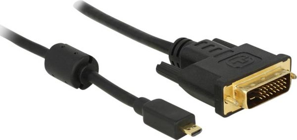 Delock HDMI / DVI Adapterkabel HDMI-Micro-D Stecker, DVI-D 24+1pol. Stecker 1.00 m Schwarz 83585 mit Ferritkern, schraub