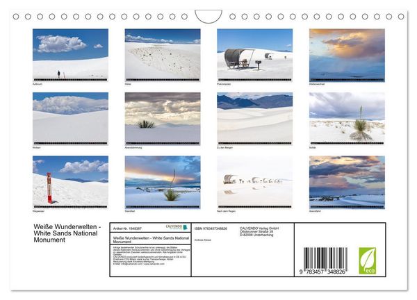 Produktbild: Wei&szlig;e Wunderwelten - White Sands National Monument (Wandkalender 2026 DIN A4 quer), CALVENDO Monatskalender