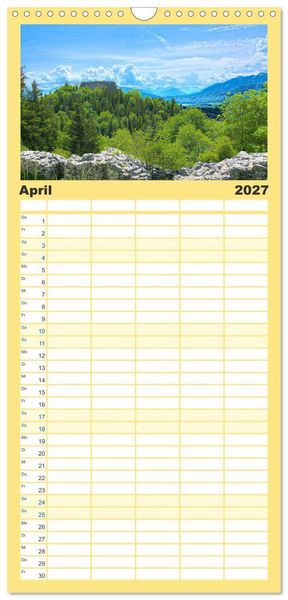 Produktbild: Familienplaner 2027 - Bayern - Idylle zwischen Allg&auml;u und Bayerischen Alpen mit 5 Spalten (Wandkalender, 21 x 45 cm) CALVENDO