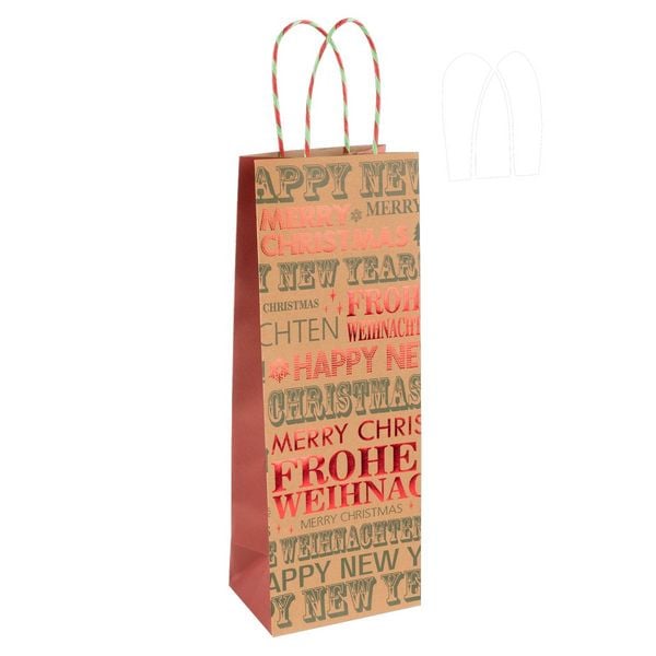 Produktbild: Idena Flaschentasche Frohe Weihnachten / Happy New Year 12,5x35x9cm Kraftpapier 140g/m&sup2;