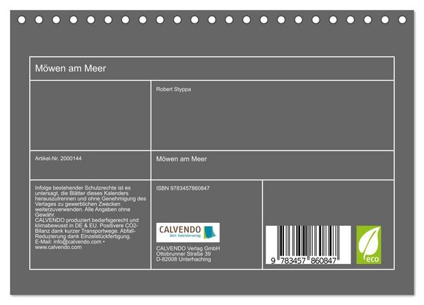 Produktbild: M&ouml;wen am Meer (Tischkalender 2026 DIN A5 quer), CALVENDO Monatskalender